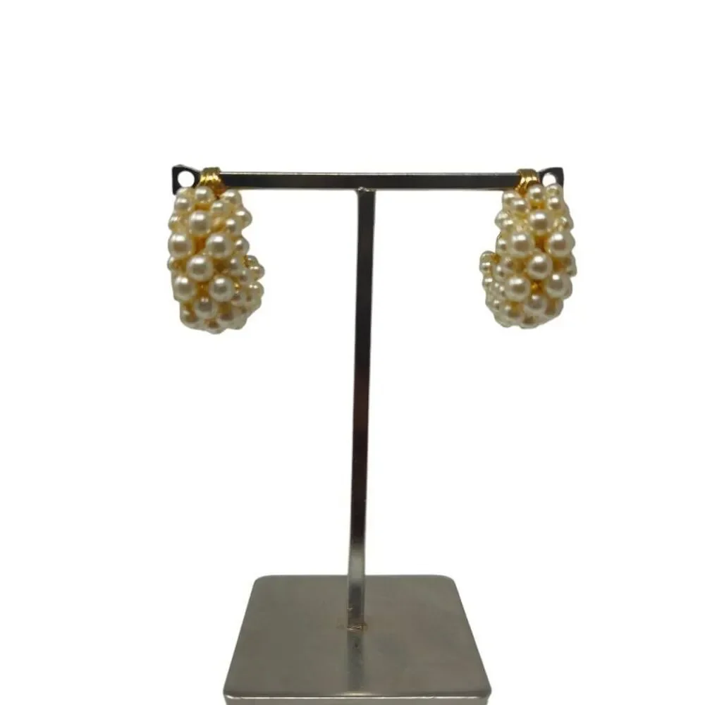 Vintage Faux Pearl Hoop Clip-On Earrings | 1950s Elegance | 1.13”